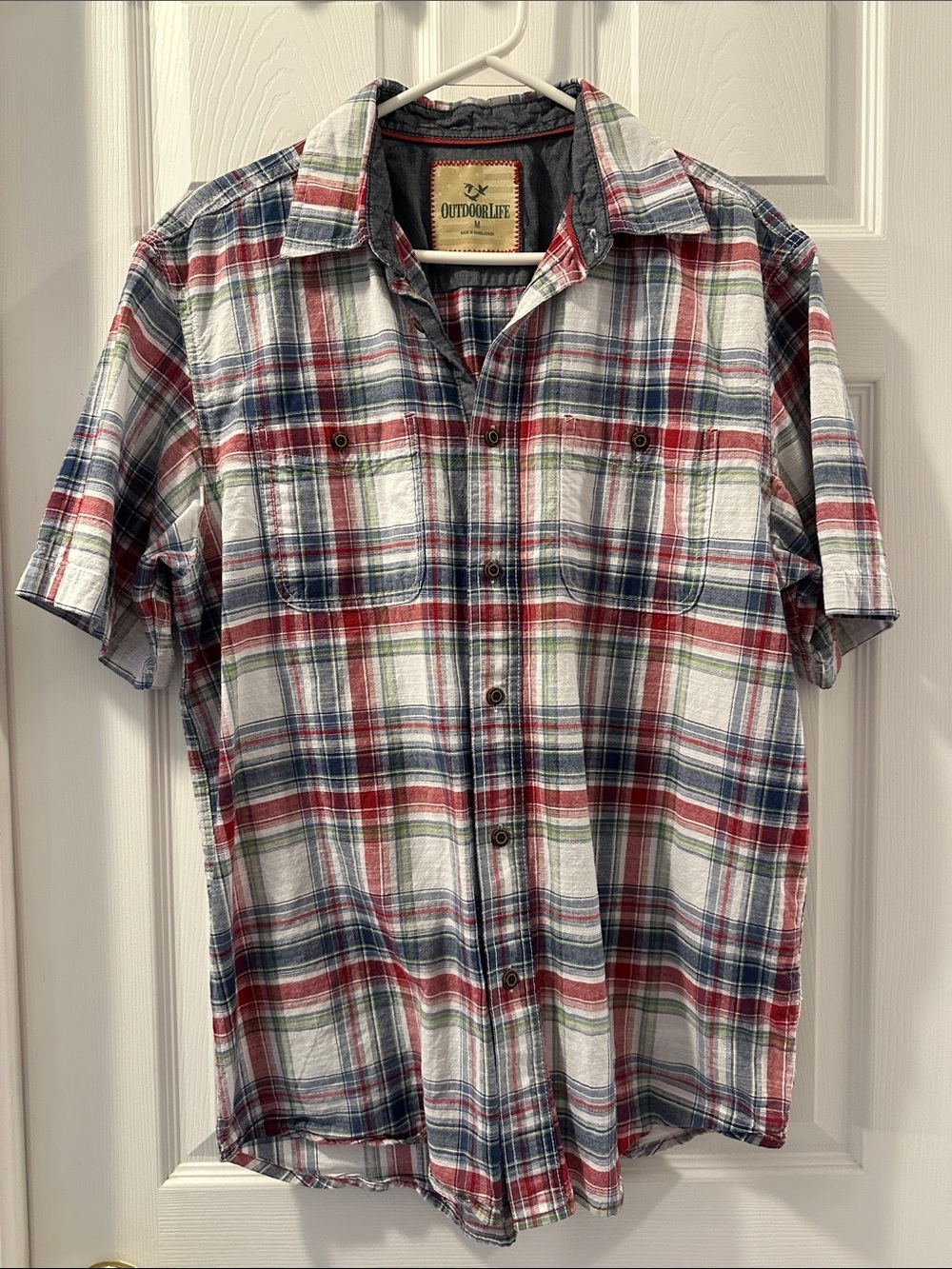 OUTDOOR LIFE Men’s Plaid Short Sleeve Cotton Button-Down Shirt Sz M Comfy Casual